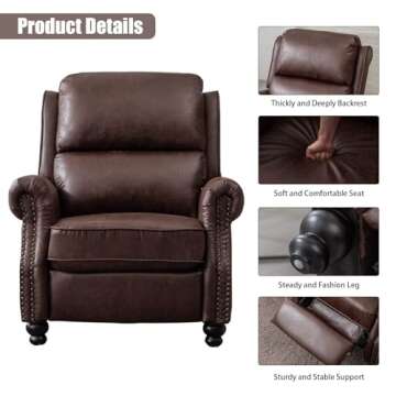 CANMOV Stylish Pushback Recliner Chair with Rivets