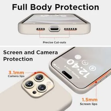 COFFKER Compatible with iPhone 15 Pro Max Case, Liquid Silicone Case, Full Body Shockproof Protective Cover Slim Thin Phone Case with [Soft Anti-Scratch Microfiber Lining], 6.7 inch-Stone
