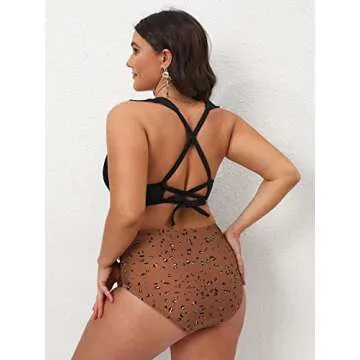 CUPSHE Women Swimsuit Plus Size Bikini Set High Waisted Ruffled Front Self Tie Back Ruched Bathing S...