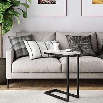 SIMPLIHOME Skyler Metal Table 18 inch Wide Metal C Side Table with Marble Top in White, Fully Assemb...