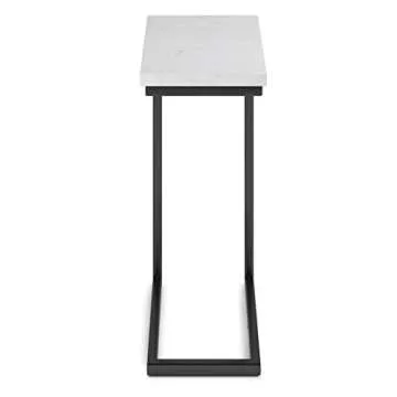 SIMPLIHOME Skyler Metal Table 18 inch Wide Metal C Side Table with Marble Top in White, Fully Assembled, for the Living Room and Bedroom