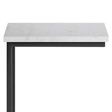 SIMPLIHOME Skyler Metal Table 18 inch Wide Metal C Side Table with Marble Top in White, Fully Assembled, for the Living Room and Bedroom