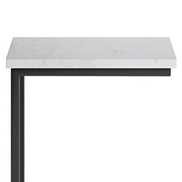 SIMPLIHOME Skyler Metal Table 18 inch Wide Metal C Side Table with Marble Top in White, Fully Assembled, for the Living Room and Bedroom