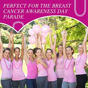 Kigeli 100 Pcs Breast Cancer Awareness Necklace 31.5 Inch Hot Pink Beaded Necklace Round Metallic Be...