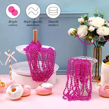 Kigeli 100 Pcs Breast Cancer Awareness Necklace 31.5 Inch Hot Pink Beaded Necklace Round Metallic Bead Necklace for Breast Cancer Awareness Gender Reveal Bachelor Bachelorette Accessories