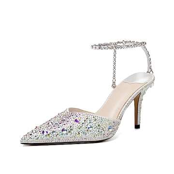 Vertundy Women's Wedding Heels High Heel Stiletto Pumps Ankle Strap Closed Pointed Toe Fashion Strap...