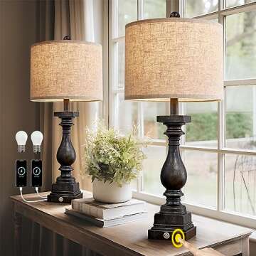 BOBOMOMO Retro 27" USB Charging Ports A/C 3 Way Dimmable Touch Control Black Farmhouse Lamps for Bed...