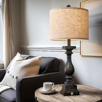 BOBOMOMO Retro 27" USB Charging Ports A/C 3 Way Dimmable Touch Control Black Farmhouse Lamps for Bedrooms Retro Side Table Lamps Set of 2 Bedside Lamp for Side Nightstand Living Room(Bulb Included)