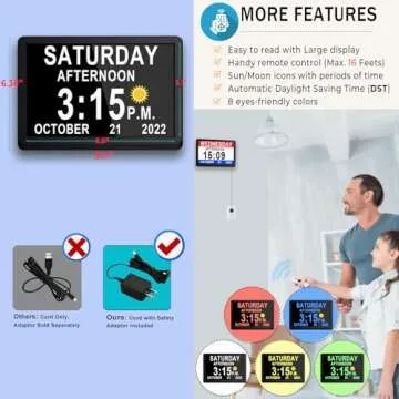 Véfaîî Large Digital Clock with 19 Alarms & Reminders