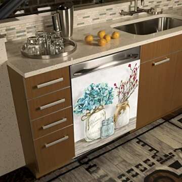 WOWFEEL Mason Jar Floral Magnet Dishwasher Cover Panel Decal Farm Style Vinyl Sticker, Farmhouse Flo...