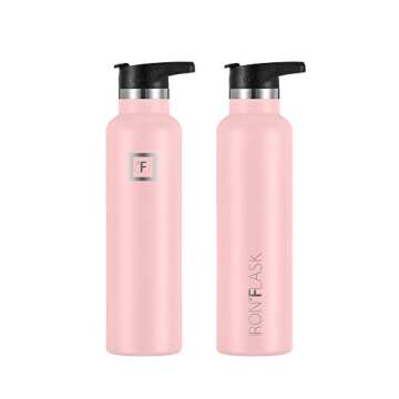 IRON °FLASK Camping & Hiking Hydration Canteens - 3 Lids (Narrow Straw Lid) Leak Proof Vacuum Insulated Stainless Steel - Hot & Cold Double Walled Sports Water Bottle - Rose, 24 Oz