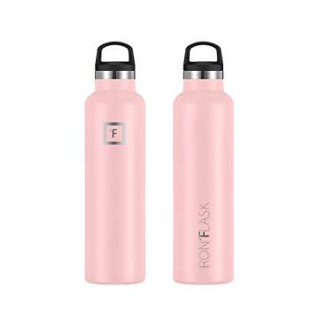 IRON °FLASK Camping & Hiking Hydration Canteens - 3 Lids (Narrow Straw Lid) Leak Proof Vacuum Insulated Stainless Steel - Hot & Cold Double Walled Sports Water Bottle - Rose, 24 Oz