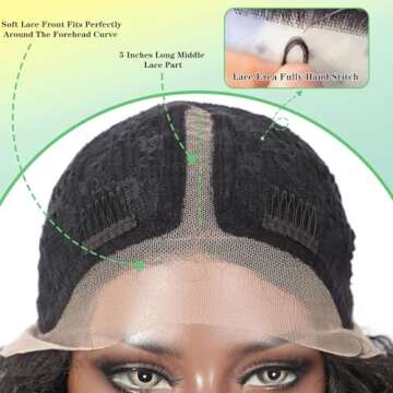 Youthfee 14" Short Afro Curly Lace Front Wigs for Women Bob Kinky Curly Wavy Wigs Short Curly Hair Wig Middle Part Black Synthetic Lace Frontal Wig with Baby Hair