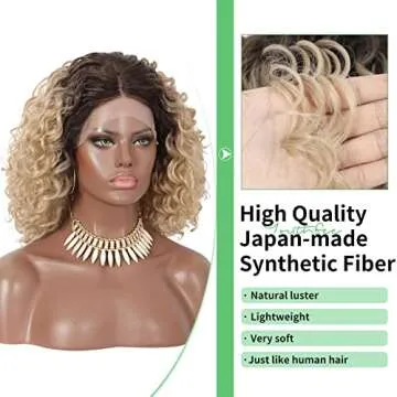 Youthfee 14" Short Afro Curly Lace Front Wigs for Women Bob Kinky Curly Wavy Wigs Short Curly Hair Wig Middle Part Black Synthetic Lace Frontal Wig with Baby Hair