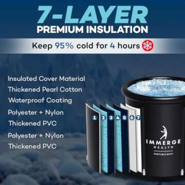 XL Portable Ice Bath Tub for Cold Plunge & Wellness Recovery: Durable 7 layer Barrel Ice Tub with Lid, Thermometer, Skimming Net, Absorbing Water Mat & Carrying Bag