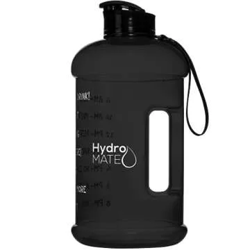 NatureWorks HydroMATE Half Gallon Water Bottle with Times to Drink BPA Free Leak Proof Reusable Jug with Handle 64 oz
