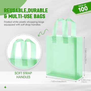 Qilery 100 Pack Frosted Plastic Gift Bags with Handles Small 8"x4"x10" Plastic Shopping Bags for Sma...