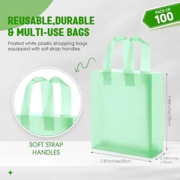Qilery 100 Pack Frosted Plastic Gift Bags with Handles Small 8"x4"x10" Plastic Shopping Bags for Sma...