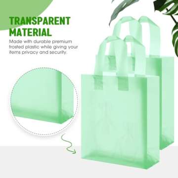Qilery 100 Pack Frosted Plastic Gift Bags with Handles Small 8"x4"x10" Plastic Shopping Bags for Small Business Boutique Merchandise Bags Bulk for Retail Customers(Green)