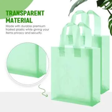 Qilery 100 Pack Frosted Plastic Gift Bags with Handles Small 8"x4"x10" Plastic Shopping Bags for Small Business Boutique Merchandise Bags Bulk for Retail Customers(Green)