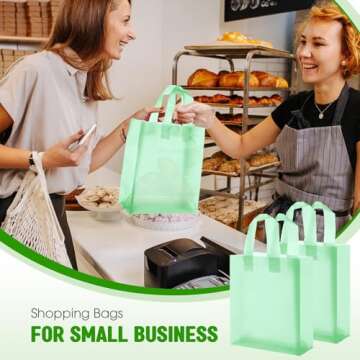 Qilery 100 Pack Frosted Plastic Gift Bags with Handles Small 8"x4"x10" Plastic Shopping Bags for Small Business Boutique Merchandise Bags Bulk for Retail Customers(Green)