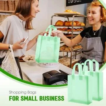 Qilery 100 Pack Frosted Plastic Gift Bags with Handles Small 8"x4"x10" Plastic Shopping Bags for Small Business Boutique Merchandise Bags Bulk for Retail Customers(Green)