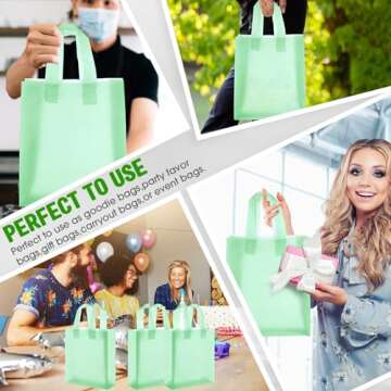 Qilery 100 Pack Frosted Plastic Gift Bags with Handles Small 8"x4"x10" Plastic Shopping Bags for Small Business Boutique Merchandise Bags Bulk for Retail Customers(Green)