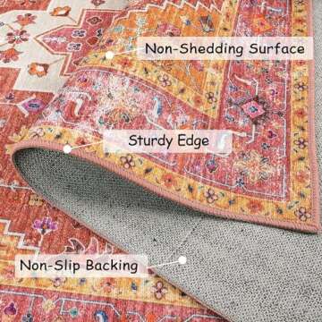 Moynesa Ultra-Thin Washable Vintage Area Rug - 5x7 Large Bedroom Boho Non-Slip Non-Shedding Living R...