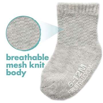 Fruit of the Loom Baby 6-Pack All Weather Crew-Length Socks, Mesh & Thermal Stretch - Unisex, Girls,...