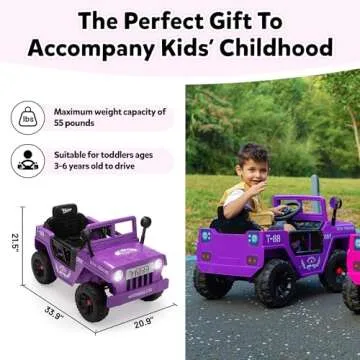 TOBBI 12V Kids Ride On Truck, Toddlers Battery Electric Powered Toy Car to Drive with Off-Road Wheels/Suspension/Horn/LED Lights, Suitable for Gift of Children 3-6-Purple