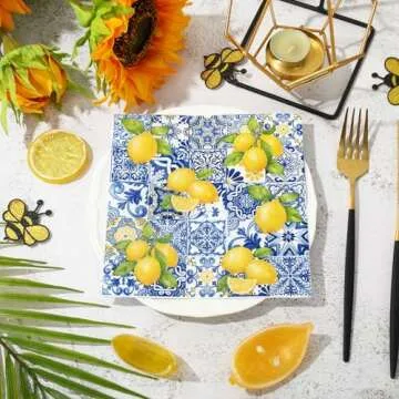 JarThena 80Pcs Decorative Lemon Paper Napkins for Parties