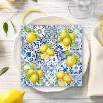 JarThena 80Pcs Decorative Lemon Paper Napkins for Parties
