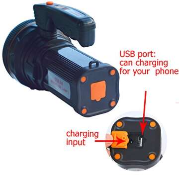 ODEAR Super Bright Torch Searchlight Handheld Portable LED Spotlight USB Rechargeable Flashlight for Mining,Camping, Hiking, Fishing