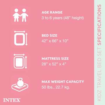 Intex Kids Travel Air Mattress Inflatable Bed Set with Raised Sides, Hand Pump, and Carrying Bag for...