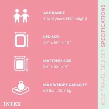 Intex Kids Travel Air Mattress Inflatable Bed Set with Raised Sides, Hand Pump, and Carrying Bag for...