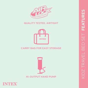 Intex Kids Travel Air Mattress Inflatable Bed Set with Raised Sides, Hand Pump, and Carrying Bag for Camping Trips and Sleepovers, (2 Pack)