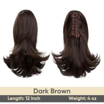 CJL HAIR Dark Brown Claw Clip Ponytail Extension - Wavy Curly Synthetic Hair