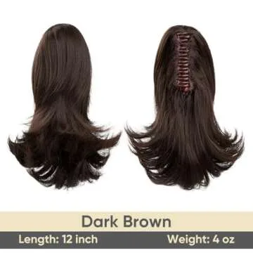 CJL HAIR Dark Brown Claw Clip Ponytail Extension - Wavy Curly Synthetic Hair