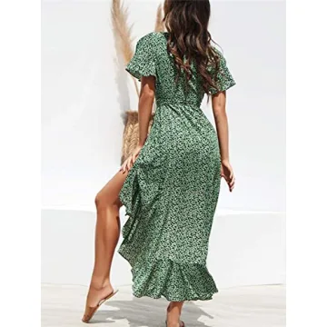 Miessial Summer V Neck Ruffle Maxi Dress for Women