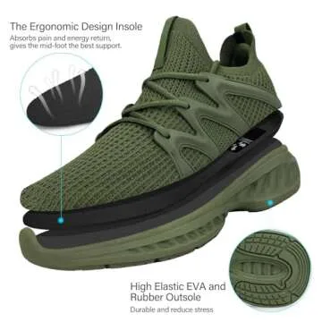 Pujcs Women's Breathable Casual Walking Sneakers Green Size 9.5