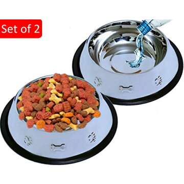 Set of 2 Etched Food Grade Stainless Steel Dog Bowls - 32oz Dry Weight - Dishwasher Safe - Rust Resi...