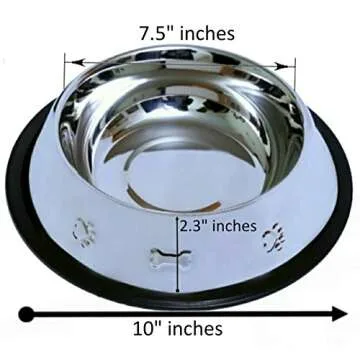 Set of 2 Etched Food Grade Stainless Steel Dog Bowls - 32oz Dry Weight - Dishwasher Safe - Rust Resistant - Non-Skid No-Tip Natural Rubber Base - Odor Free Alternative to Plastic