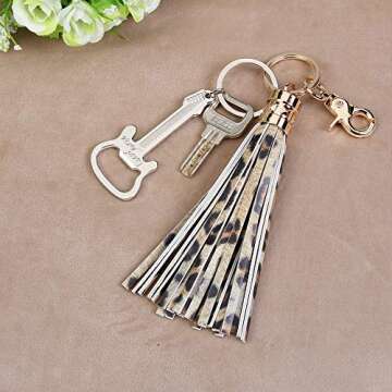 Leather Leopard Tassel Keychain for Women Bag Charm Accessories for Key Handbag Purse Phone Wallet U...