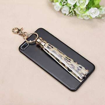 Leather Leopard Tassel Keychain for Women Bag Charm Accessories for Key Handbag Purse Phone Wallet Unique Gift