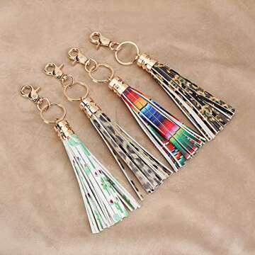 Leather Leopard Tassel Keychain for Women Bag Charm Accessories for Key Handbag Purse Phone Wallet Unique Gift