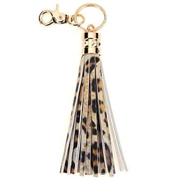 Leather Leopard Tassel Keychain for Women Bag Charm Accessories for Key Handbag Purse Phone Wallet Unique Gift