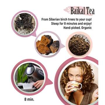 Chaga Tea - 100% Wild Siberian Birch Chaga Mushroom - Organic - 30 Unbleached Tea Bags - Pure No Additives - Natural Detox and Digestive Support - Hand-Picked by Baikal Tea