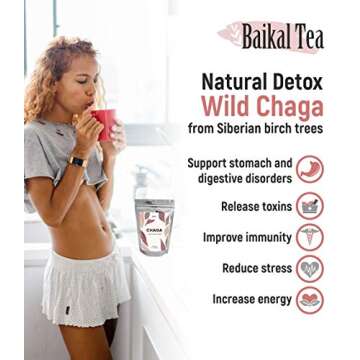 Chaga Tea - 100% Wild Siberian Birch Chaga Mushroom - Organic - 30 Unbleached Tea Bags - Pure No Additives - Natural Detox and Digestive Support - Hand-Picked by Baikal Tea