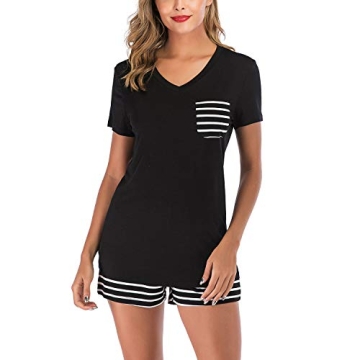 Lu's Chic Women's Short Sleeves Pajamas Set Stripe Top Shorts Nightwear 2 Pieces Soft PJ Loungewear ...