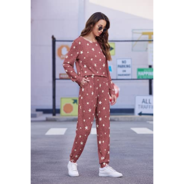 Ekouaer Women's Pajama Set Soft Star Print Lounge Wear